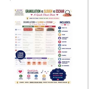 Granulation vs Slough vs Eschar Nursing Cheat Sheet | Wound Assessment | Printable PDF
