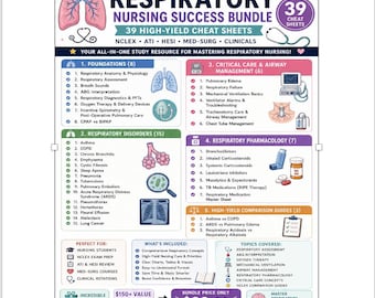 Pacchetto completo per infermieri specializzati in pneumologia / 39 guide di studio per gli esami NCLEX, ATI e HESI in pneumologia