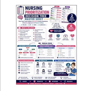 Huvudblad för beslutsträd för prioritering av omvårdnad | NCLEX, ATI, HESI studiehandledning (digital nedladdning)