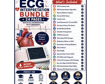 Pacchetto di studio sull'interpretazione dell'ECG per infermieri / Appunti di cardiologia per studenti di infermieristica (download digitale)