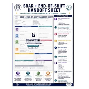 SBAR-överlämningsblad för omvårdnad | Arbetsblad för rapport om skiftslut (digital nedladdning)