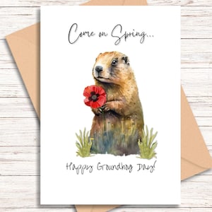 Grappige afdrukbare wenskaart Groundhog Day, in de hoop op een humoristische lentekaart, zelf afdrukken en direct delen