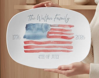 America 250th Anniversary Platter Personalized Family Name Plate Gift Patriotic Serving Tray 4th of July Decor USA 250 Kitchen Decor