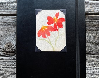 Orange Watercolor Flower Lined Journal - Self Care Goals Diary - Mental Health Black Organizer - Original Floral Painting