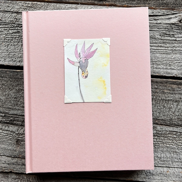 Pink Journal/Sketchbook with Lady Slipper Wildflower Original Watercolor Painting