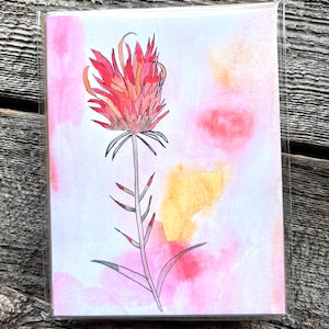 Juego de tarjetas con notas de flores silvestres botánicas en acuarela, tarjetas de felicitación con pincel indio, paquete de 4, interior en blanco con sobres Kraft