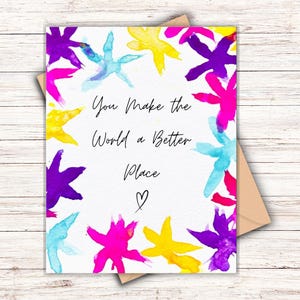 Tarjeta de amistad para mujer imprimible, tarjeta de cumpleaños, tarjeta "Haces del mundo un lugar mejor", diseño bohemio, tarjeta floral para amigas.