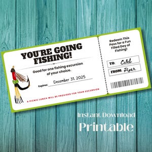 Editable Surprise Fishing Trip Ticket Certificate - Printable - Birthday, Father&#39;s Day, or Anniversary Gift, Customizable Fishing Voucher