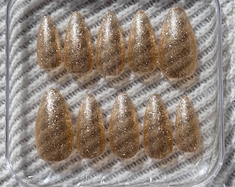 Gold Glitter Almond Press On Nails