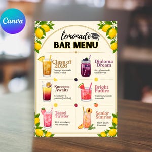 Editable Graduation Lemonade Bar Menu, Class of 2026 Drink Sign (Digital Download)