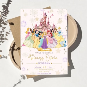 Editable Princess Birthday Invitation Template | Disney Princess Invite | Editable Canva Invitation | Instant Download