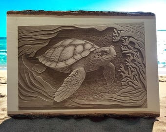Deska grawerowana 3D z żółwiem morskim