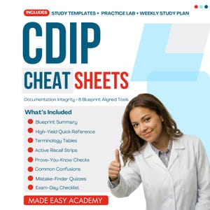 以下が含まれることがあります： MADE EASY ACADEMYによるCDIP CHEAT SHEETSと題されたデジタル学習リソース。テキストには、学習テンプレート、練習ラボ、週間学習計画が記載されており、要約やさまざまな学習ツールが含まれています。