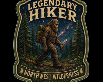 Bigfoot Legendary Hiker Sticker | Retro Badge | Waterproof Vinyl (3x3 Inch)