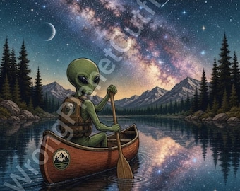 Alien Camping Phone Wallpapers – UFO, Bigfoot, Fishing, Campfire Designs (Digital Download)