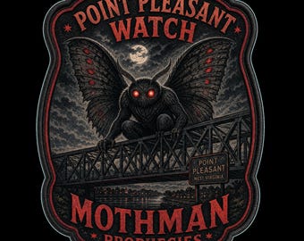 Mothman Point Pleasant Watch Sticker | Retro Badge | Waterproof Laminated Glossy Vinyl | 3x3 Inch