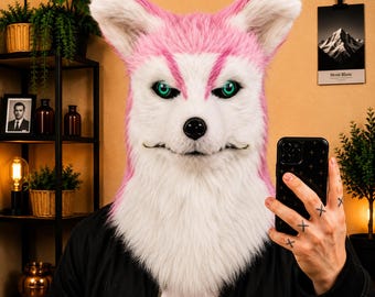 Fursuit Head Moving Jaw Mask · Realistic Faux Fur Wolf Fox Animal · Cosplay Halloween