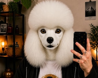 Realistic Poodle Mask • Full Head Animal Cosplay Costume - Furry Mask