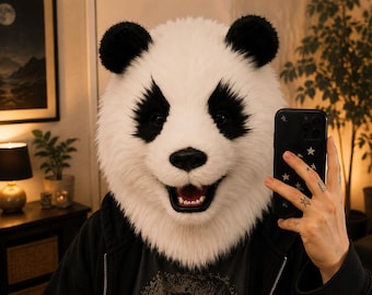 Panda Head Mask · Handmade Animal Costume · Furry Cosplay Headpiece · Halloween Party