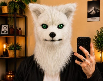 Fursuit Wolf Fox Head Mask · Moving Jaw Faux Fur · Realistic Animal Cosplay Mask · Furry
