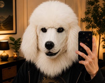 Realistic Poodle Animal Mask · Full Head Dog Cosplay · Furry Animal · Halloween Costume