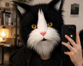 Realistic Cat Mask · Animal Head Cosplay Costume · Halloween Furry
