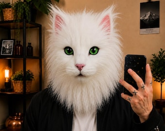 White Cat Mask · Furry Cosplay Animal Costume · Head Mask Realistic