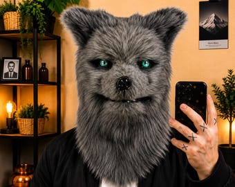 Furry Wolf Mask Moving Jaw · Realistic Faux Fur Animal Head · Werewolf Cosplay · Halloween Fursuit