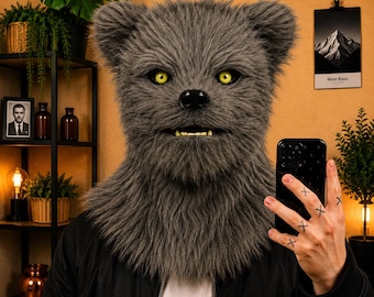 Werewolf Wolf Mask Moving Jaw · Full Head Faux Fur Costume · Halloween Cosplay Animal Mask