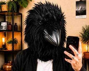Black Crow Raven Mask · Realistic Bird Cosplay · Halloween Costume · Gothic Animal Furry