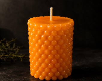 Bubble Beeswax Candle | Unscented Honeycomb Candle | Handmade Natural Pillar Candle Rustic Farmhouse Decor | Cottagecore Gift | Orange Decor