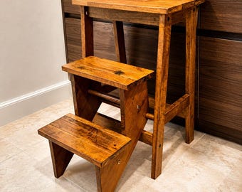 3-Tier Rubberwood Step Ladder, Foldable Stool, Plant Stand (Coffee Finish)