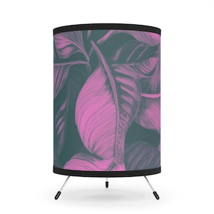 Tropical Tripod Lamp, Boho Lighting, Pink Leaf Shade, Home Decor, Gift for Nature Lovers, Bedside or Living Room Accent
