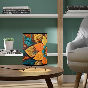 Bohemian Flower Tripod Lamp with High-Res Shade | Boho Home Decor, Unique Lighting, Halo Butterfly, Gift for Her, Artistic Interior