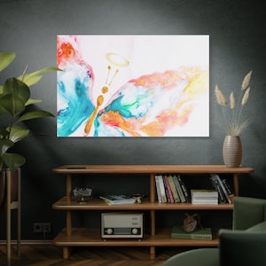 Quadro su tela con farfalla colorata, decorazione per la casa ispiratrice, regalo per lei, arte murale moderna, opera d&#39;arte con farfalle, soggiorno ispirato alla natura