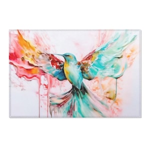 Colorful Hummingbird Area Rug, Bohemian Home Decor, Unique Floor Mat, Living Room Accent, Nature-Inspired Gift