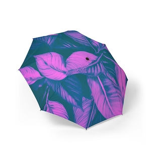 Vibrant Leaf Print Umbrella, Colorful Folding Umbrella, Travel Umbrella, Floral Design Sunshade, Chic Gifts for Her, Waterproof Canopy