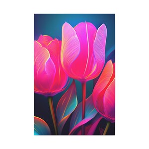 Vibrant Pink Tulip Canvas Print, Floral Wall Art, Colorful Home Decor, Bright Garden Artwork, Halo Butterfly, Gift for Flower Lovers