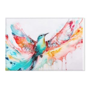 Colorful Hummingbird Area Rug | Vibrant Home Decor, Bohemian Living Room, Gift for Bird Lovers, Colorful Art Rug, Nature Inspired Decor