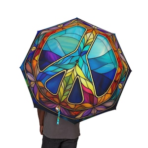 Vibrant Stained Glass Umbrella, Foldable Umbrella, Artistic Rain Gear, Colorful Gift for Her, Unique Patio Accessory, Outdoor Essentials