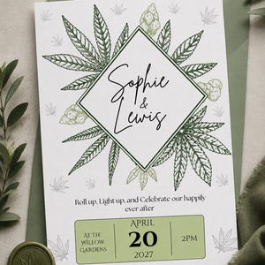 Editable Cannabis Wedding Invitation Template | 420 Wedding Invite | Weed  | Marijuana Wedding Invite | Canva Template | Digital Download |