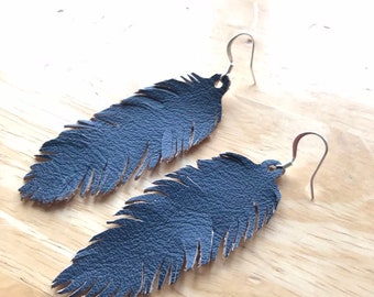 Leather Feather Earrings