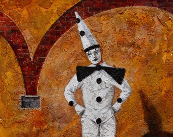 Pierrot Acrylic Painting: Framed Italian Commedia dell'arte Art (16"x20")