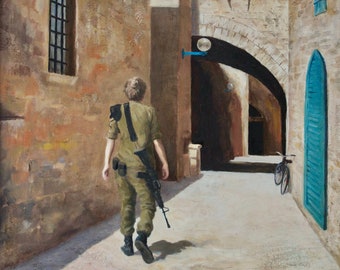 In Jaffa, Oil Painting, Canvas Print, ISRAEL, Tel Aviv, Fine art, Jewish Theme, Israeli Army, Memory Gift