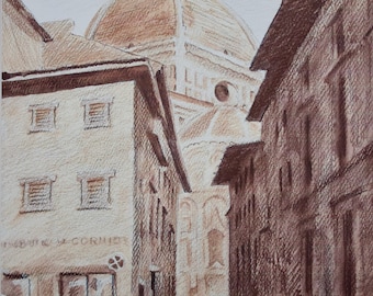 FLORENCE CITYSCAPE ART, Wall Art, Pencil Drawing Of Italy For Living Room, Housewarming Gift, Italian Wall Hangings Art