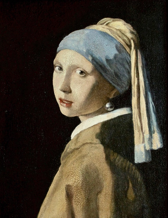 フェルメール作「真珠の耳飾りの少女」：額入りキャンバスに描かれた