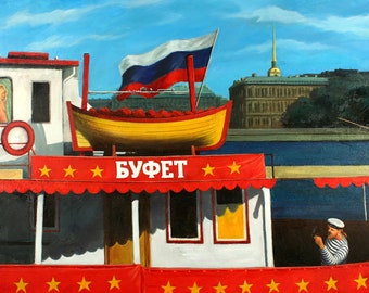 CITYSCAPE ART, NEPing in ST. Petersburg, Russia, oil painting, unique wall art, 36"x24", high quality canvas print.