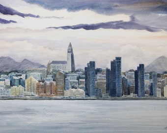 Reykjavík, Iceland, watercolor painting, memory gift, home wall decoration