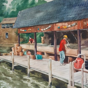 Cantler&#39;s Riverside Inn Watercolor Painting: Annapolis, Maryland Framed Art (19&quot;x 11.5&quot;)