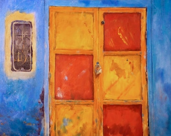An Old Door in Chefchaouen, Morocco, Original Oil Painting, 16"x20"